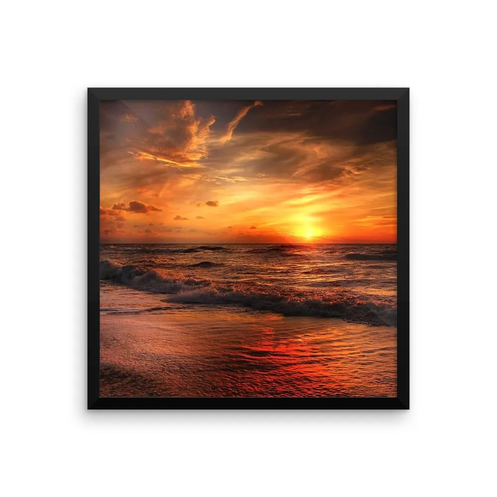 Sunset Waves Ocean Sea Framed Photo Poster Wall Art Decoration Decor For Bedroom Living Room