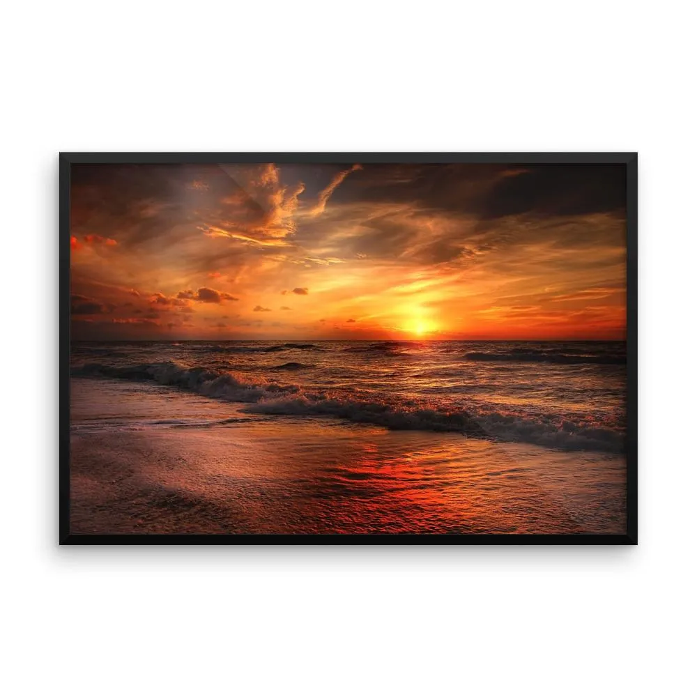 Sunset Waves Ocean Sea Framed Photo Poster Wall Art Decoration Decor For Bedroom Living Room