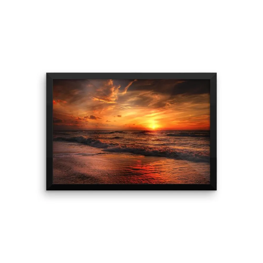 Sunset Waves Ocean Sea Framed Photo Poster Wall Art Decoration Decor For Bedroom Living Room