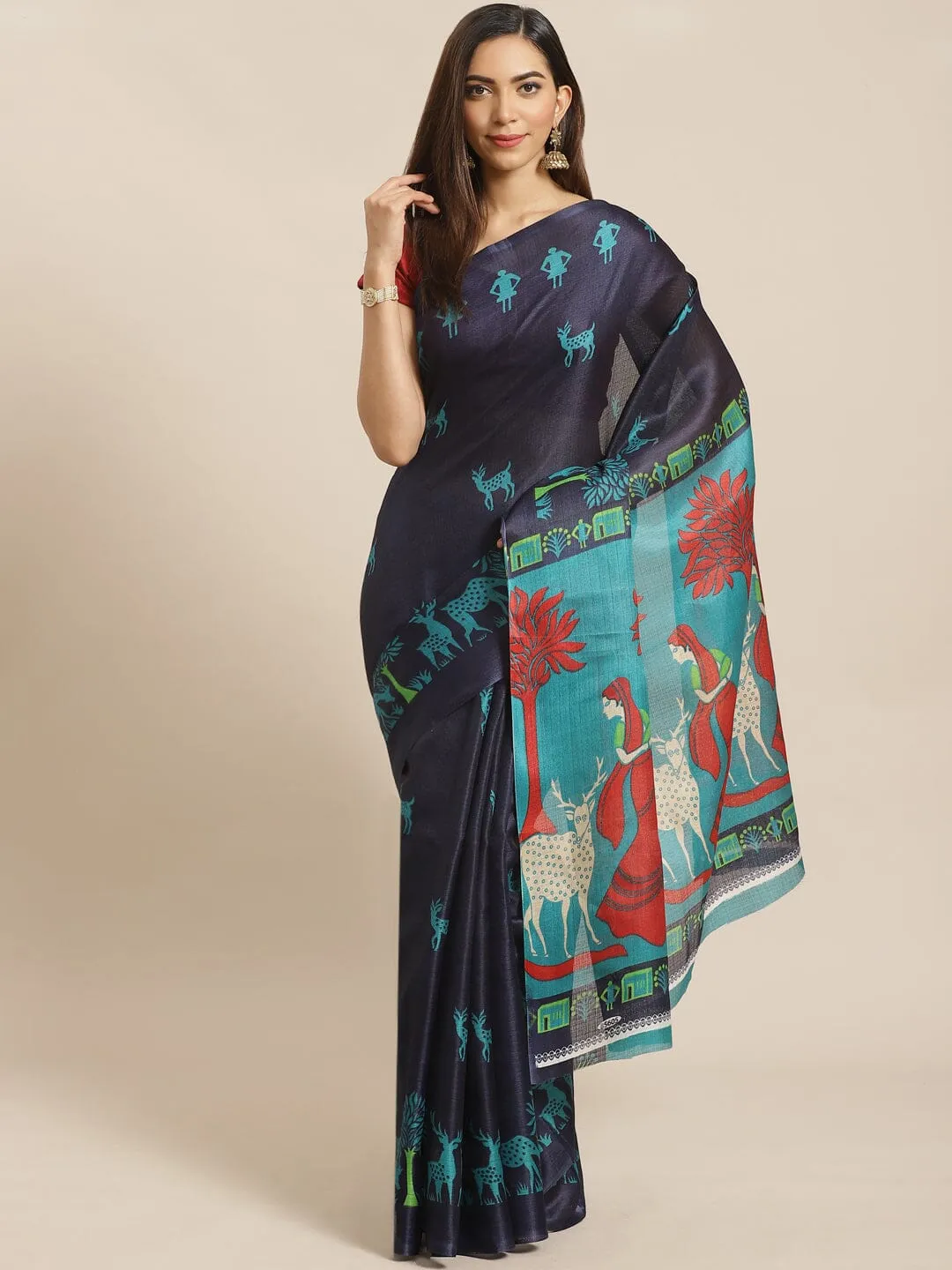 SVB Saree Blue  And Green Khadi Silk Saree