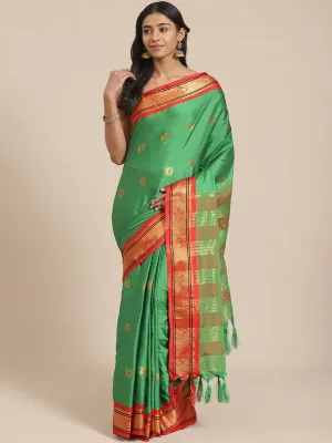 SVB Saree Green And Red Cotton Saree