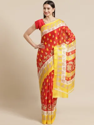 SVB Saree Red And Yellow Khadi Print Saree