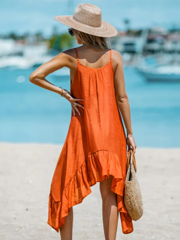 TEEK - Orange Solid Color Sling Tank Dress