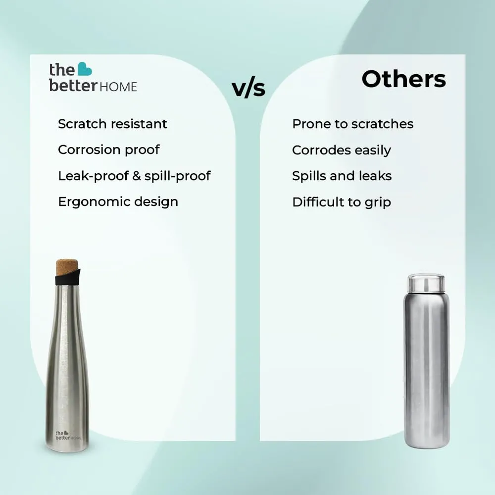 The Better Home Rogue Series Insulated Water Bottle 500ml with Cork Cap (Silver) Water Bottle for Office Stainless Steel Water Bottles for Kids | Hot & Cold Water Bottle | Aesthetic Water Bottle