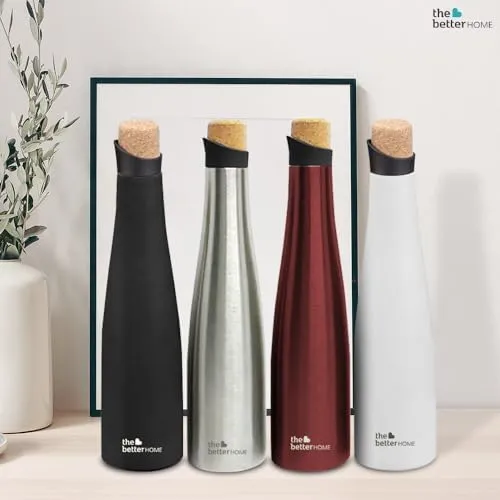 The Better Home Rogue Series Insulated Water Bottle 500ml with Cork Cap (Silver) Water Bottle for Office Stainless Steel Water Bottles for Kids | Hot & Cold Water Bottle | Aesthetic Water Bottle