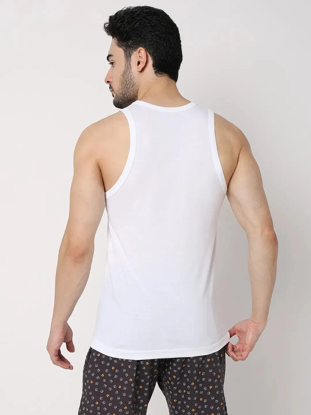 Underjeans By Spykar Men Premium White Cotton Blend Regular Fit Vest - Pack Of 2