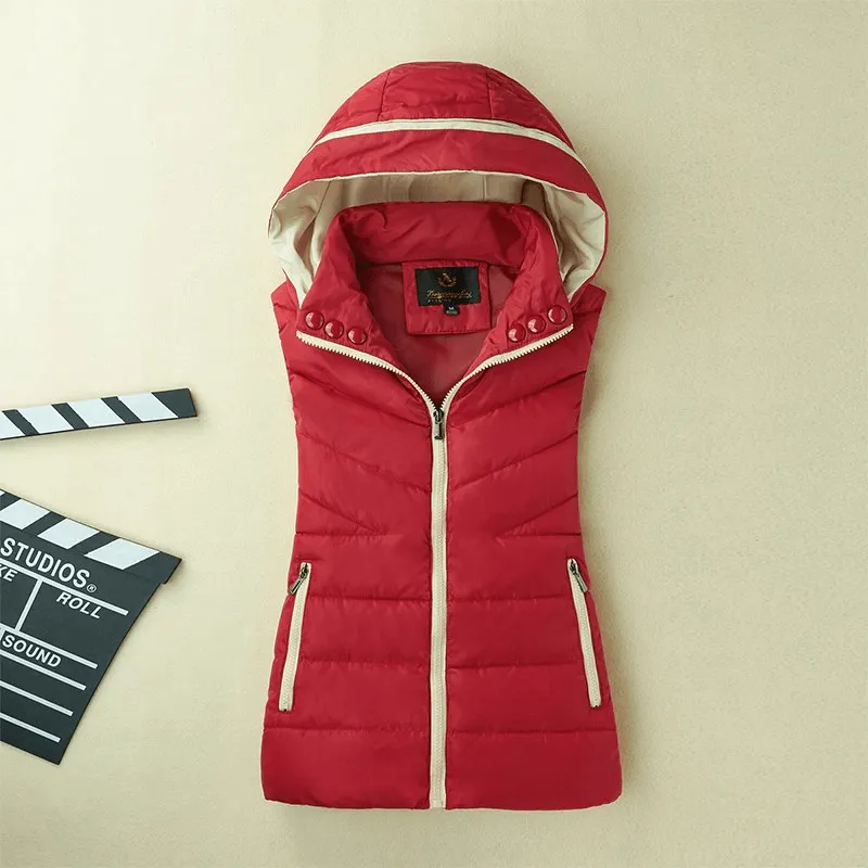 US SALE of Casual Zipper Hooded Down Vest / Warm Sleeveless Jacket for Women - SF0068