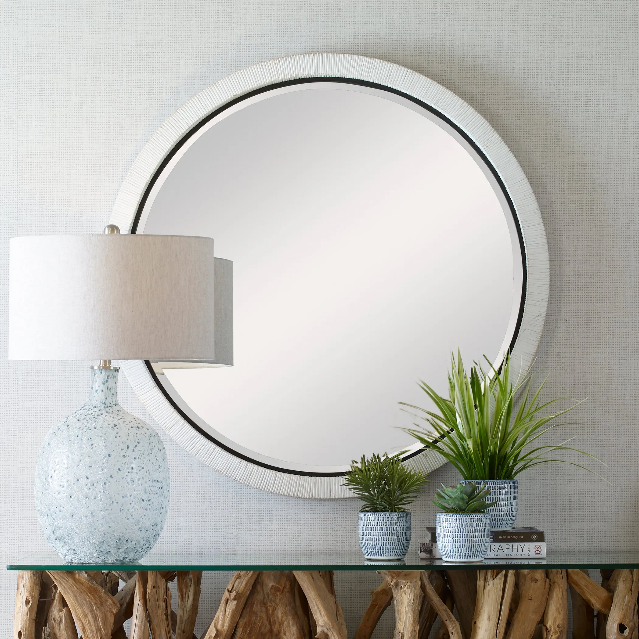 Uttermost Granada Whitewash Round Mirror