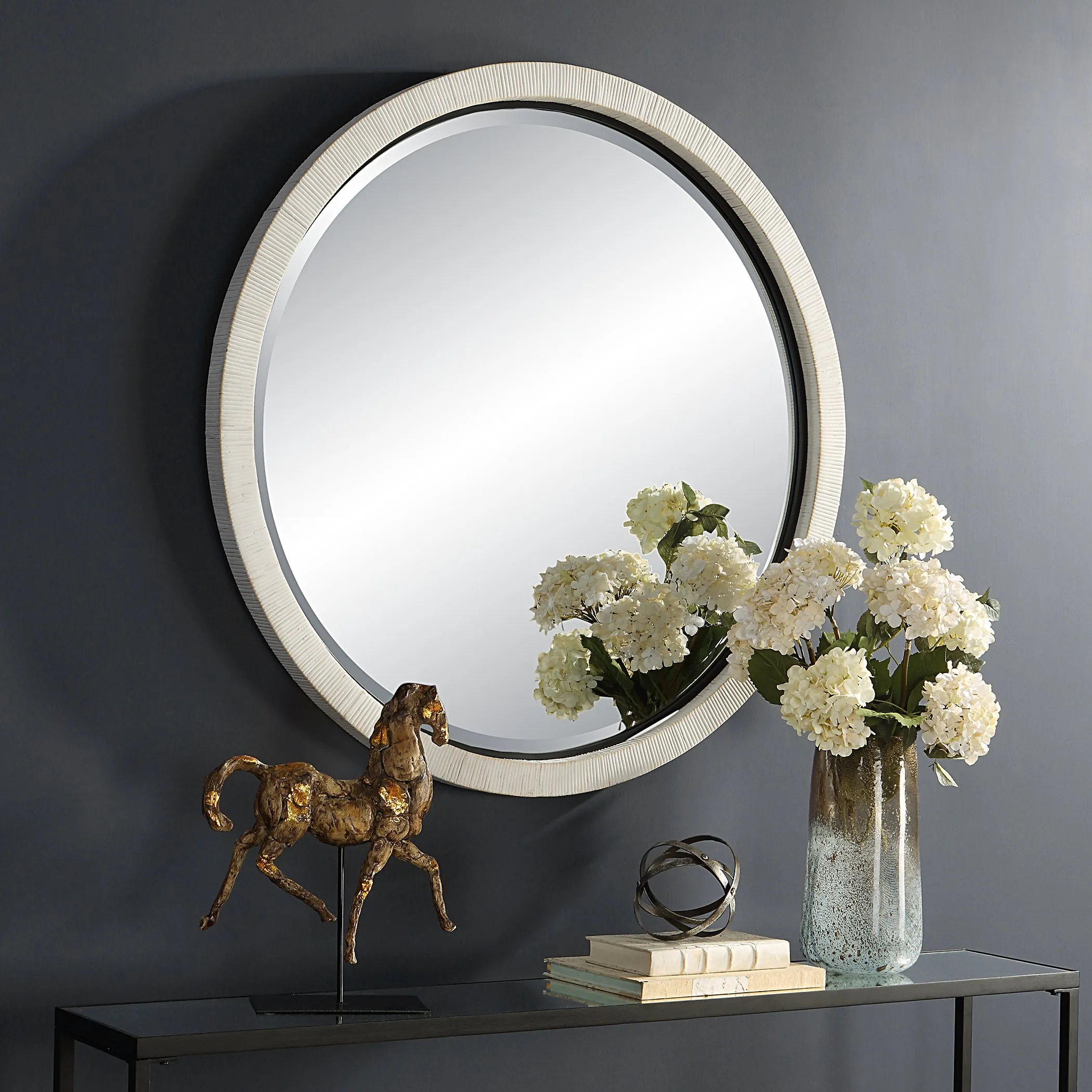 Uttermost Granada Whitewash Round Mirror