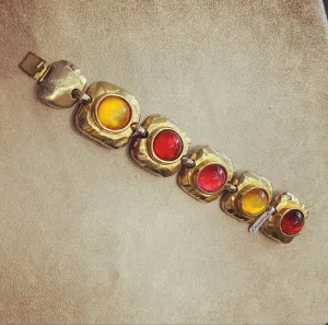 Vintage Edouard Rambaud Bracelet Yellow Red Crystal Gold