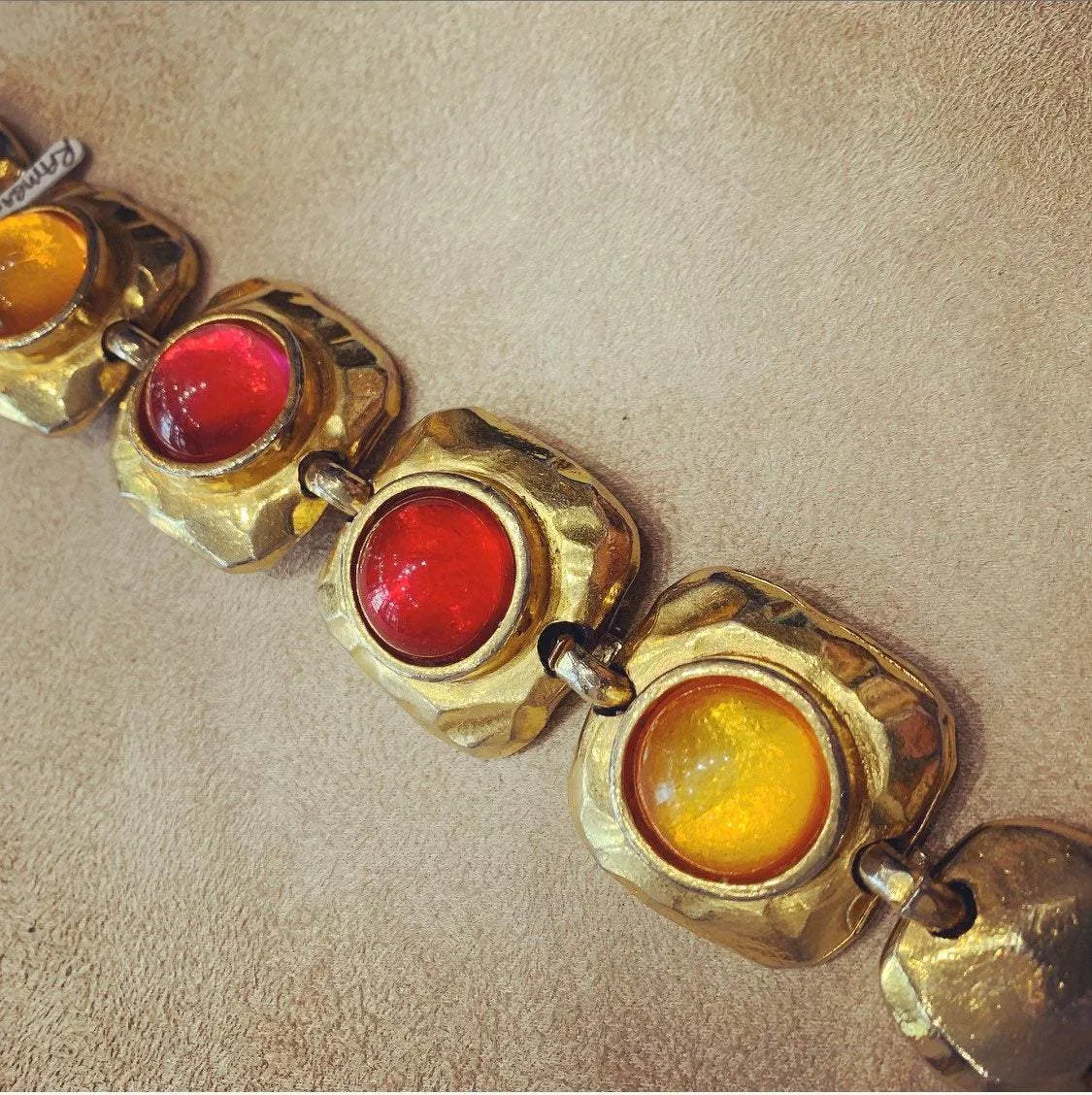 Vintage Edouard Rambaud Bracelet Yellow Red Crystal Gold