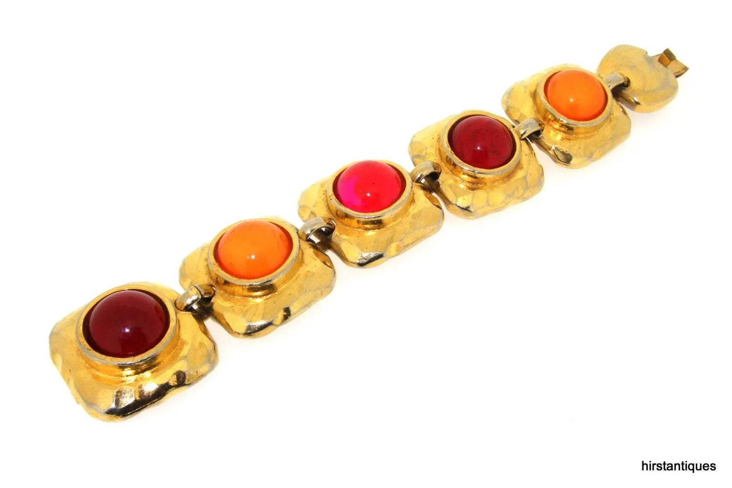 Vintage Edouard Rambaud Bracelet Yellow Red Crystal Gold