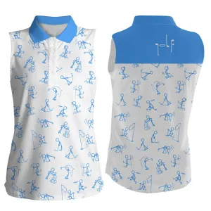 Women sleeveless polo shirts funny golf pattern, blue polo shirt golf outfit women golf