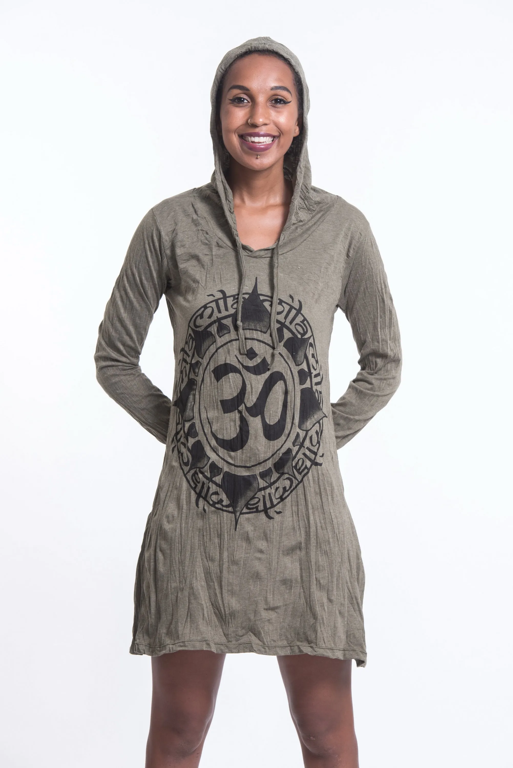 Womens Infinitee Om Hoodie Dress in Green