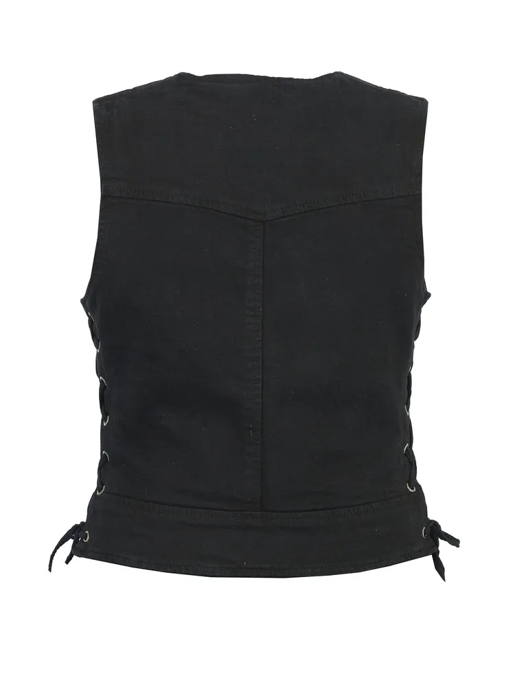 Women's Stylish Black Denim Zipper Front Vest