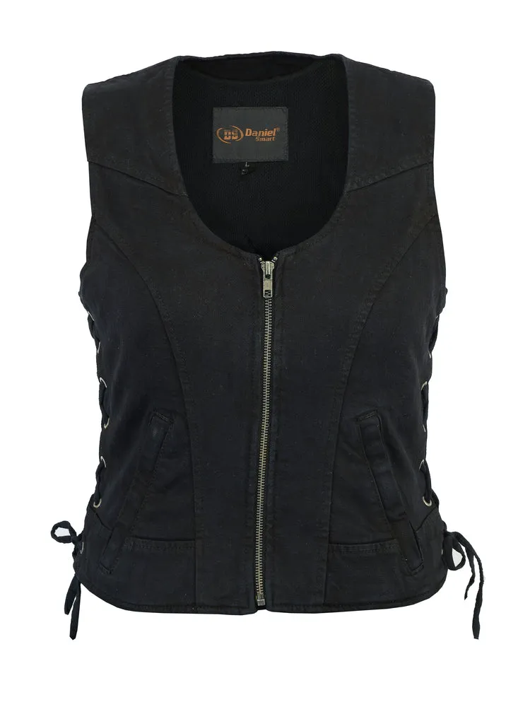 Women's Stylish Black Denim Zipper Front Vest