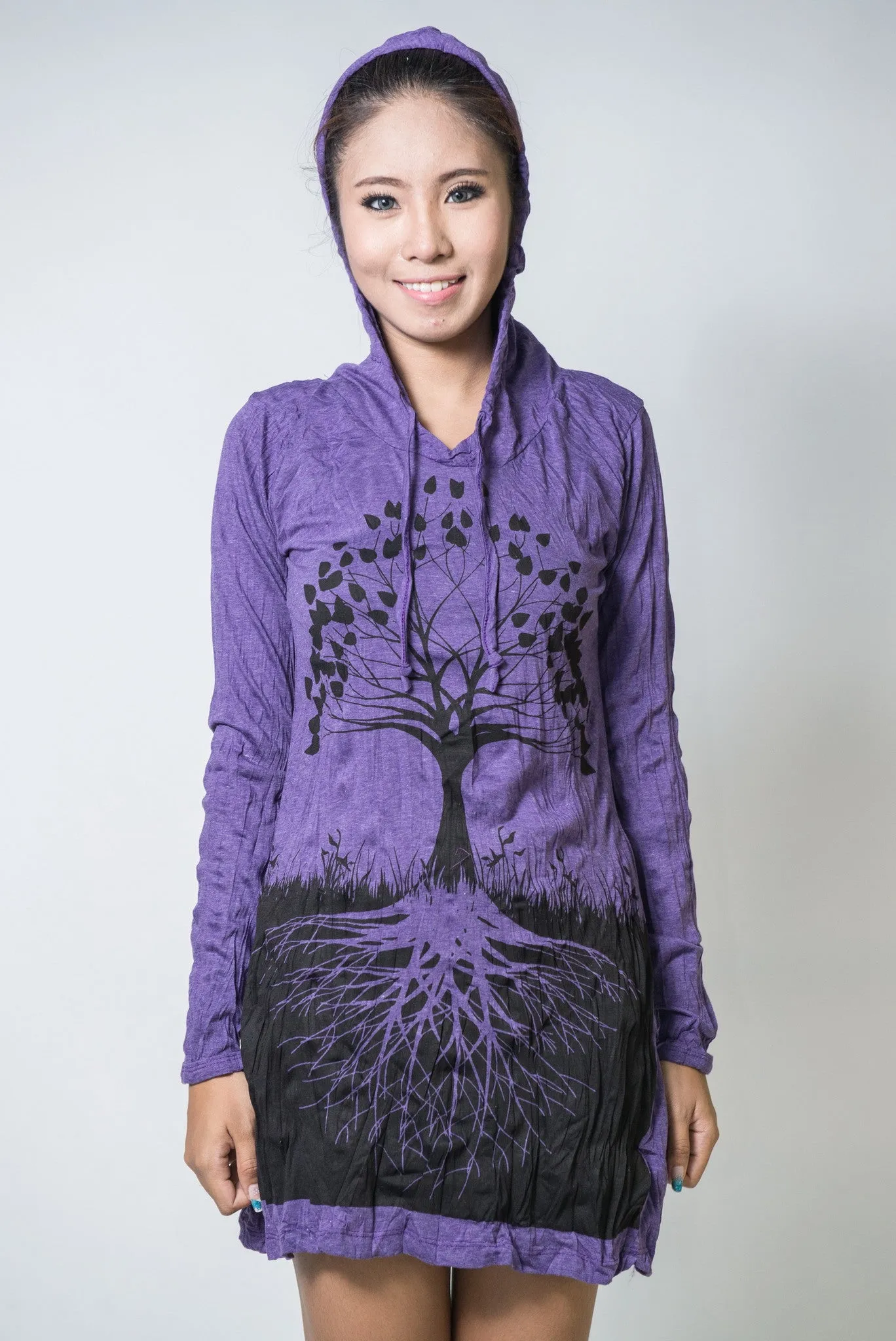 Womens Tree of Life Hoodie Dress in Purple