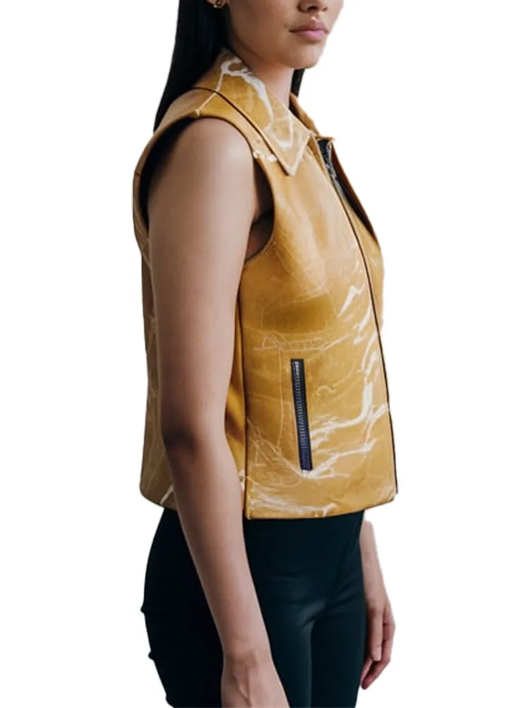 Women's Yellow Marble-Patterned Forge Leather Vest