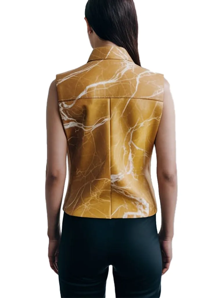 Women's Yellow Marble-Patterned Forge Leather Vest