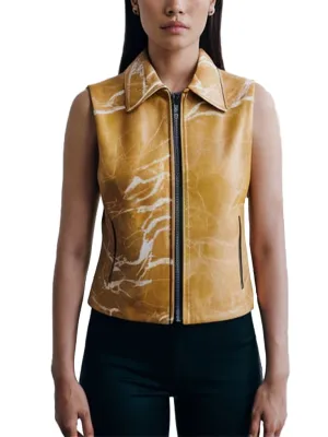 Women's Yellow Marble-Patterned Forge Leather Vest