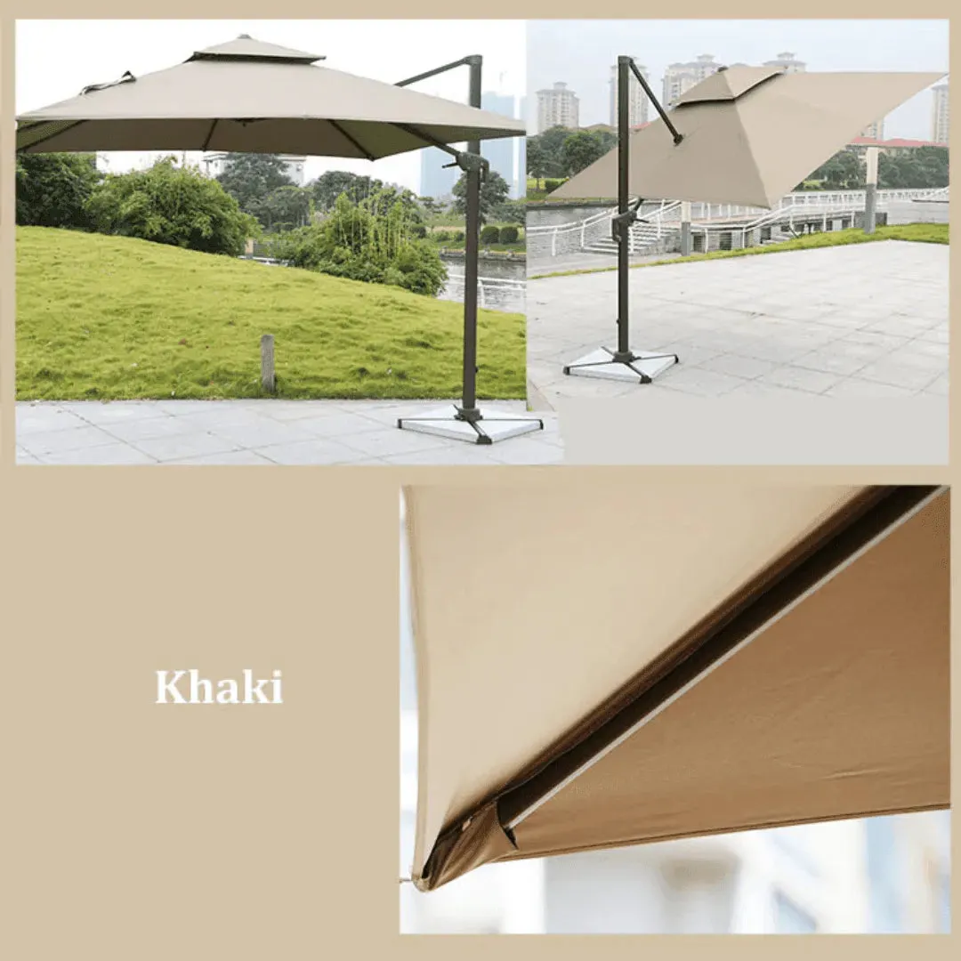 Wooden Twist Sunshade Aluminium Garden Umbrella with Rotating Handle Stylish Outdoor Patio Decor and UV-Resistant Canopy (Grey)