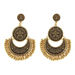 Yellow Chimes Chandbali Earrings for Women Tribal Muse Collection Oxidised Golden Chand bali Earrings For Women and Girls.