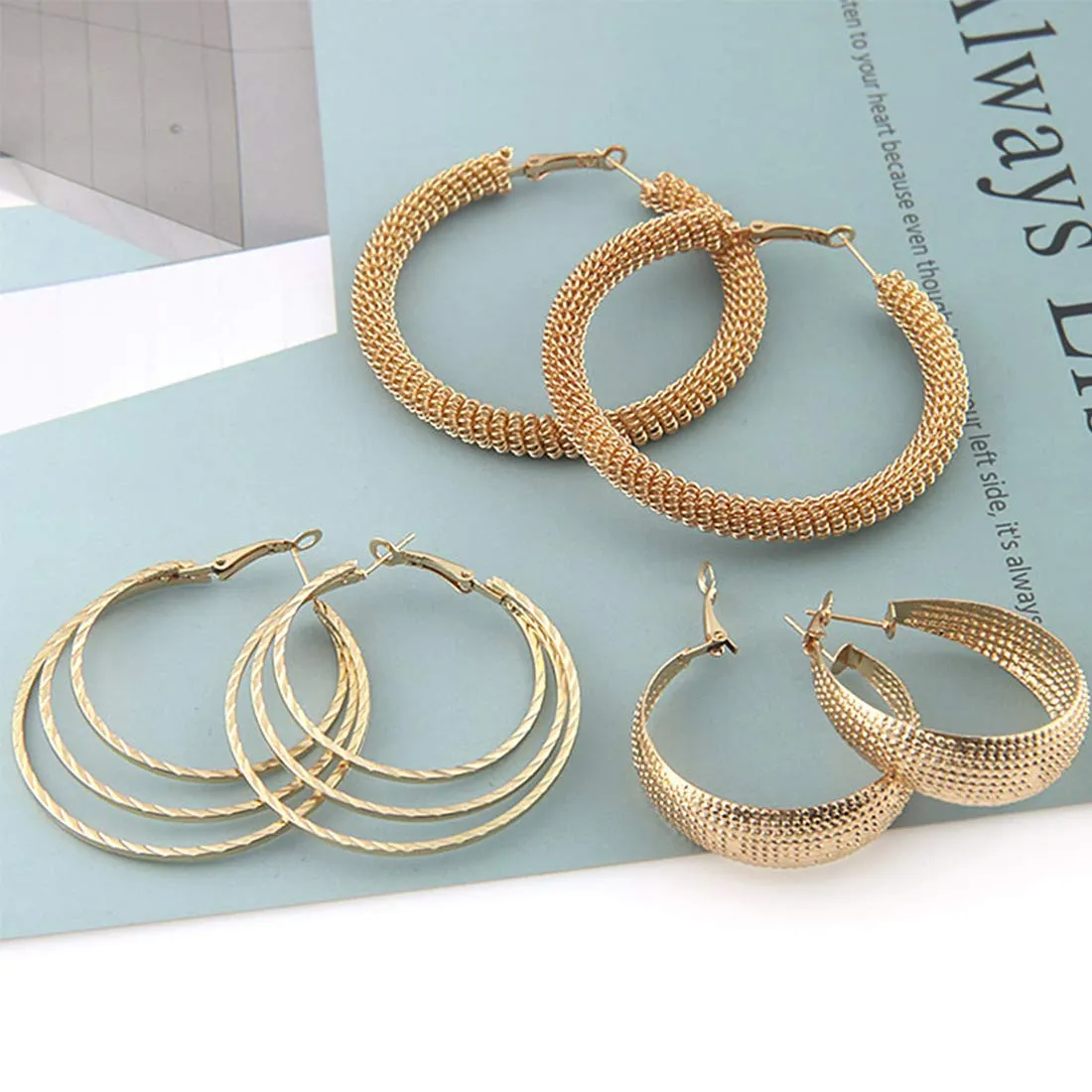 Yellow Chimes Fashion Latest Combo Of 3 Pairs Gold Plated Stylish Party Wear Twisted Hoop Earrings For Women And Girl