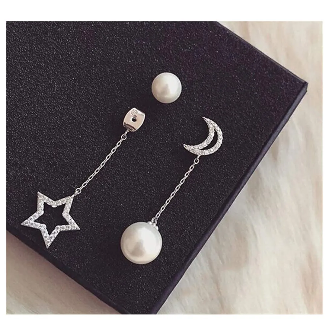 Yellow Chimes Moon and Star Silver Drop Earring for Women & Girls