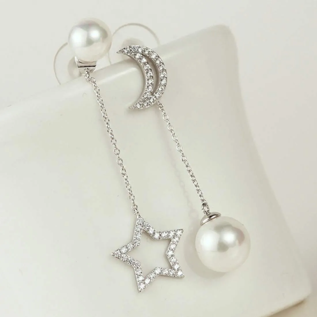 Yellow Chimes Moon and Star Silver Drop Earring for Women & Girls