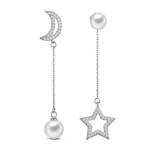 Yellow Chimes Moon and Star Silver Drop Earring for Women & Girls